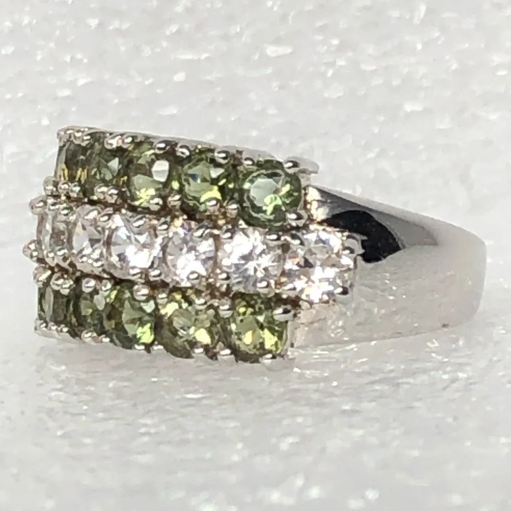 White Topaz And Green CZ Ring Size 6